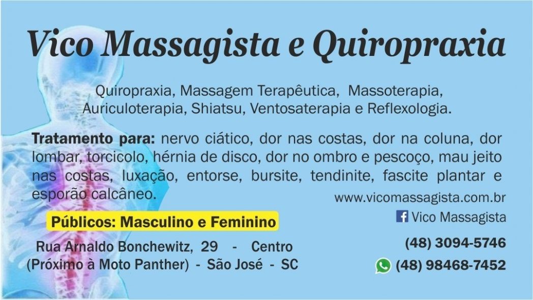 Cartão de visitas - Vico Massagista e Quiropraxia São José SC